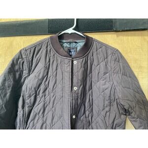 Gap Quilted  Bomber Jacket Large Tall Brown Snap Front Long Sleeve Woman's
